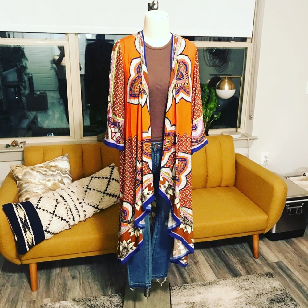 Patterned Colorful Kimono Robe Duster - Picture 3 of 8
